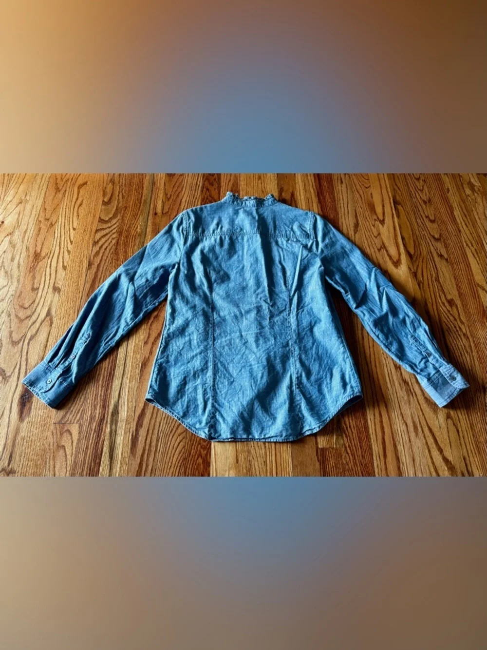 J. Crew Chambray Ruffle Collar Jewel Button-Front Blouse - Small